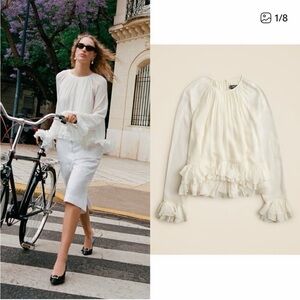 JCREW Collection ruffle top in viscose chiffon in Ivory